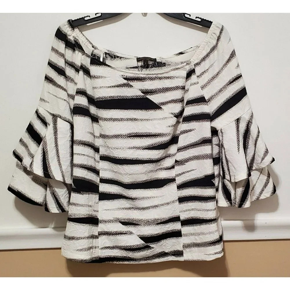 Alberto Makali Black White Abstract Off Shoulders Top NWOT